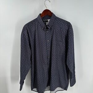 Vintage Alexander Martin Geometric All Over Print Button‎ Down Shirt Blue Size L